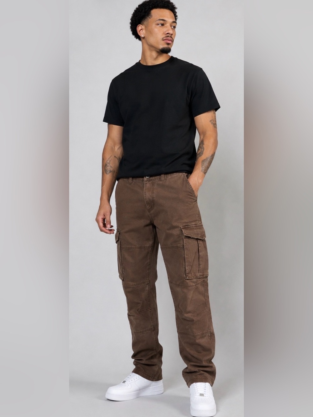 Fashion Nova Brown Men's Cargo Pants with Flap Pockets